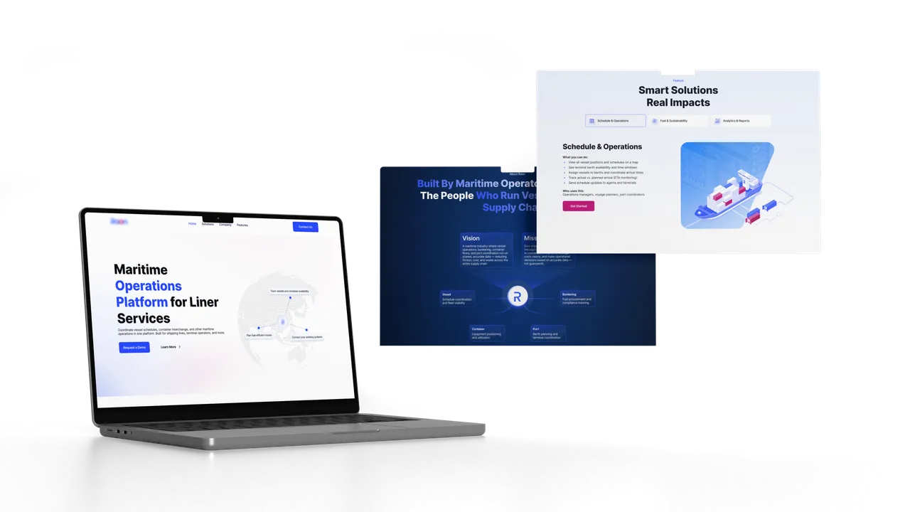 Logistics company full-width website screenshot and branding system