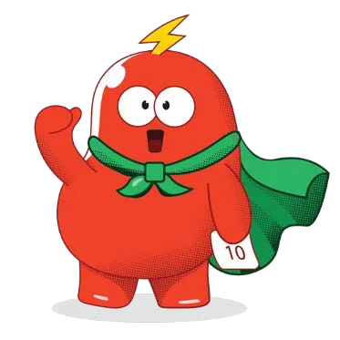 Chocopie mascot holding 10 score card